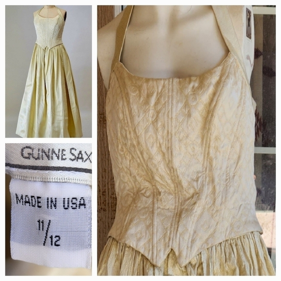 GUNNE SAX VINTAGE GOLD METALLIC DRESS - Picture 1 of 6